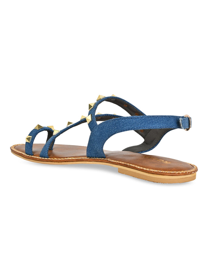 Rocia By Regal Denim Blue Women Studded Flat Sandals