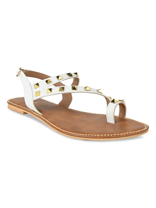Rocia By Regal White Women Studded Flat Sandals