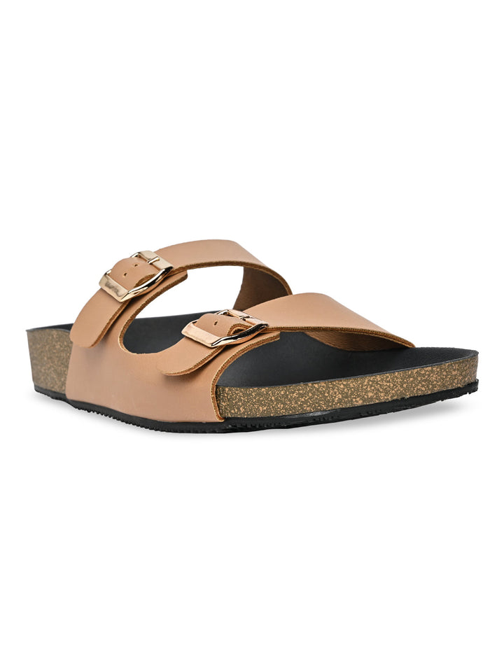 Rocia By Regal Beige Women Open Toe Double Strap Flats