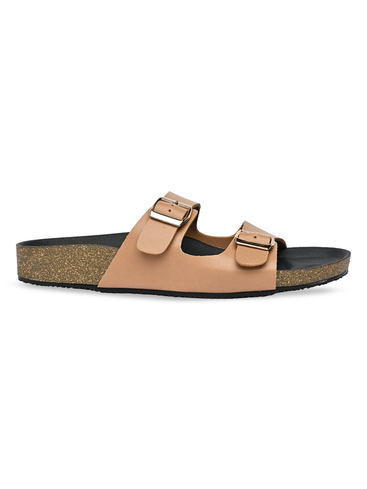 Rocia By Regal Beige Women Open Toe Double Strap Flats