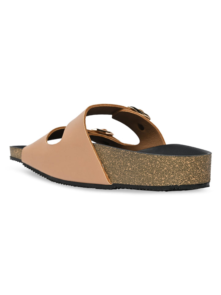 Rocia By Regal Beige Women Open Toe Double Strap Flats