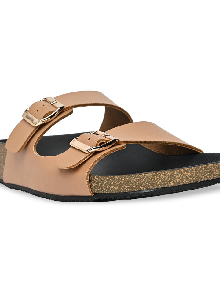 Rocia By Regal Beige Women Open Toe Double Strap Flats