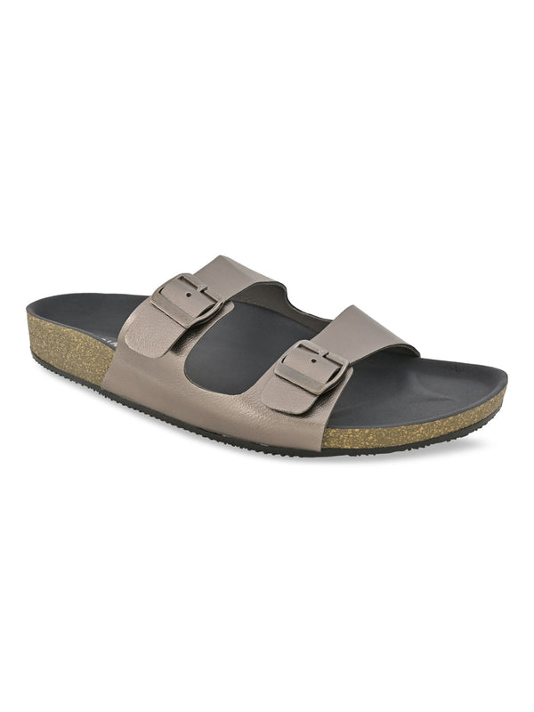 Rocia By Regal Gun Metal Women Open Toe Double Strap Flats