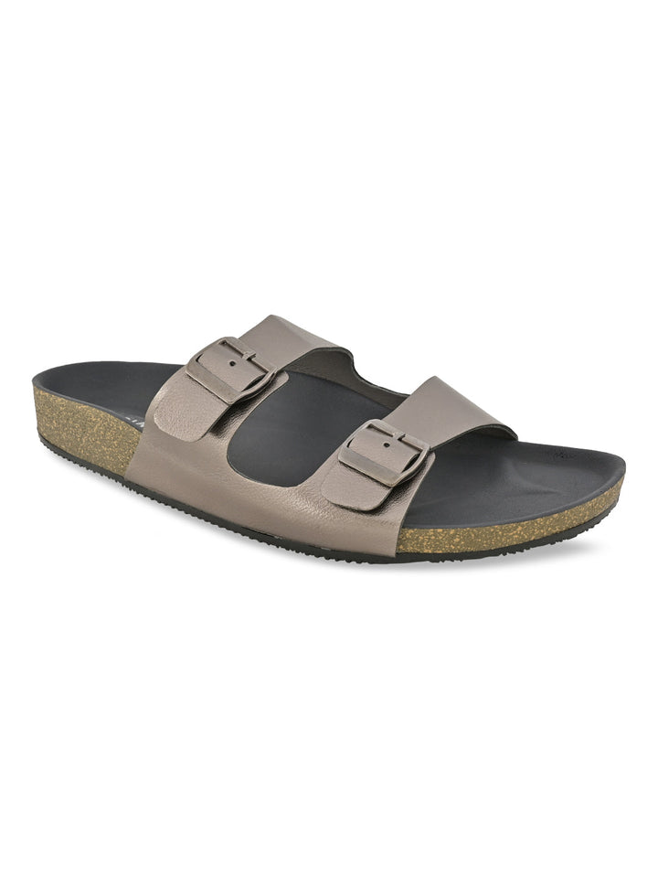 Rocia By Regal Gun Metal Women Open Toe Double Strap Flats