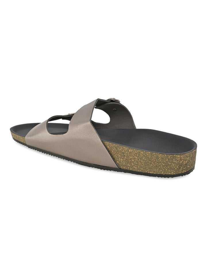 Rocia By Regal Gun Metal Women Open Toe Double Strap Flats