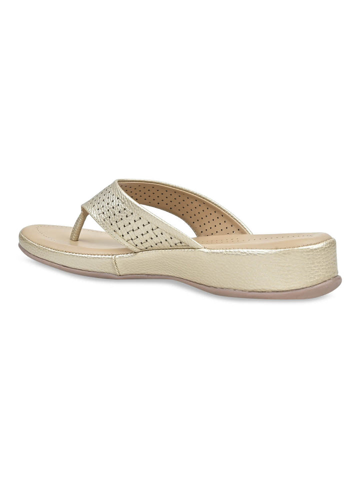 Rocia By Regal Gold Women Laser Cut Flats
