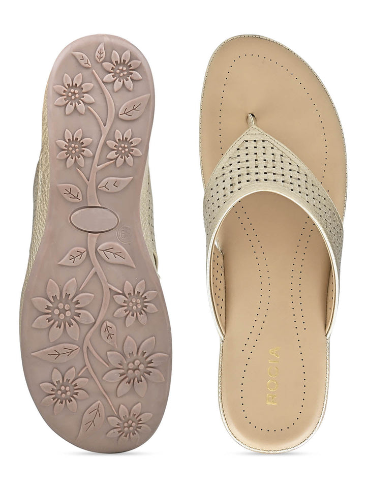 Rocia By Regal Gold Women Laser Cut Flats