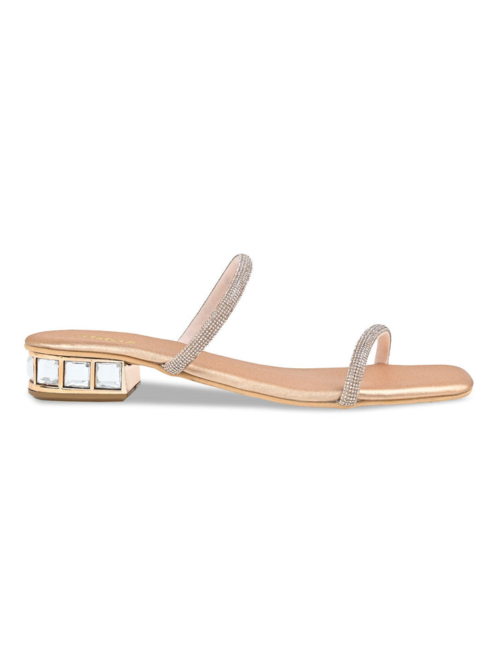 Rocia By Regal Rose Gold Women Diamante Studded Slip On Sandals