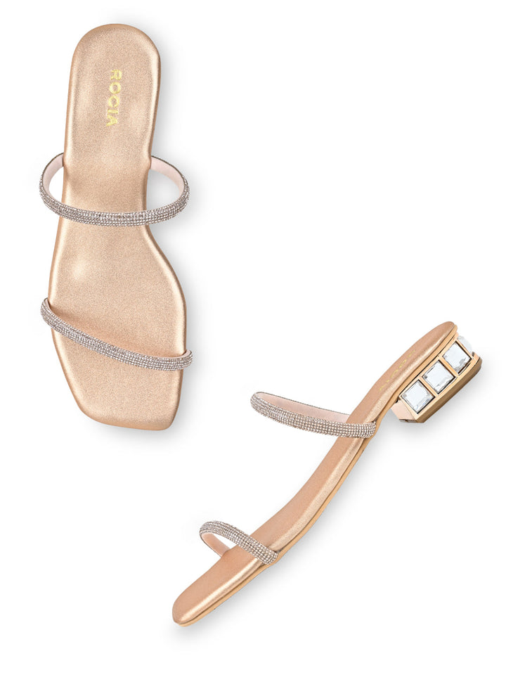 Rocia By Regal Rose Gold Women Diamante Studded Slip On Sandals
