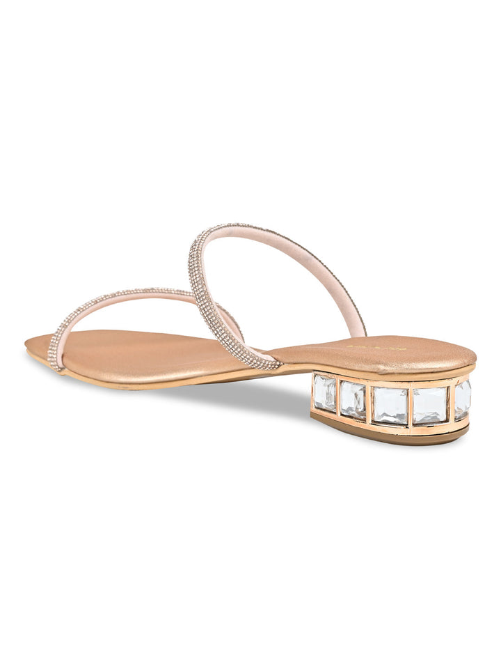 Rocia By Regal Rose Gold Women Diamante Studded Slip On Sandals