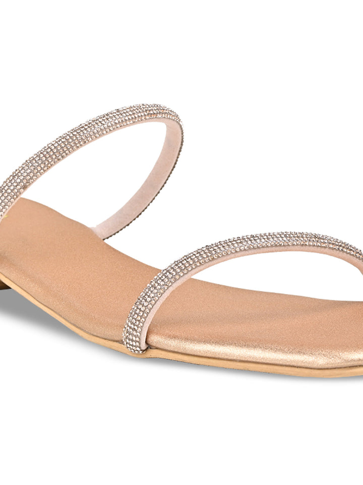 Rocia By Regal Rose Gold Women Diamante Studded Slip On Sandals