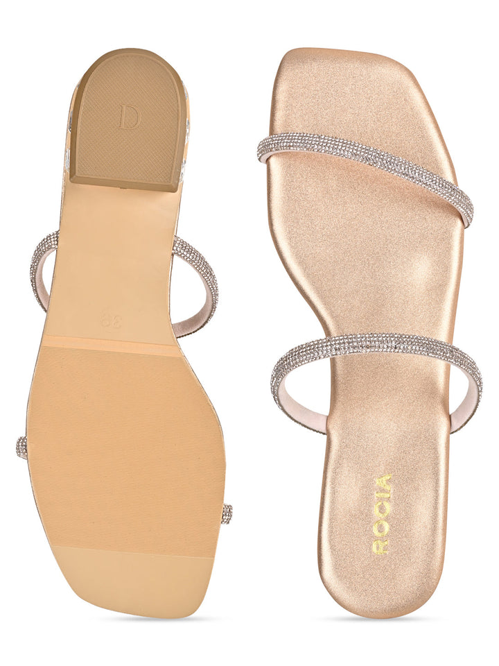Rocia By Regal Rose Gold Women Diamante Studded Slip On Sandals
