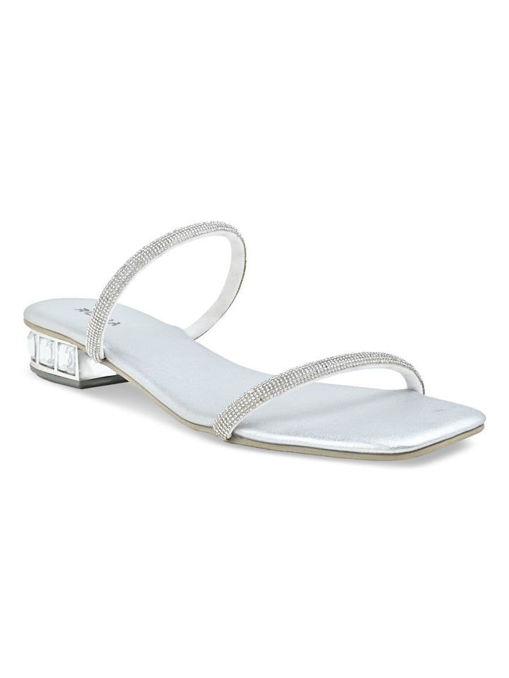 Rocia By Regal Silver Women Diamante Studded Slip On Sandals