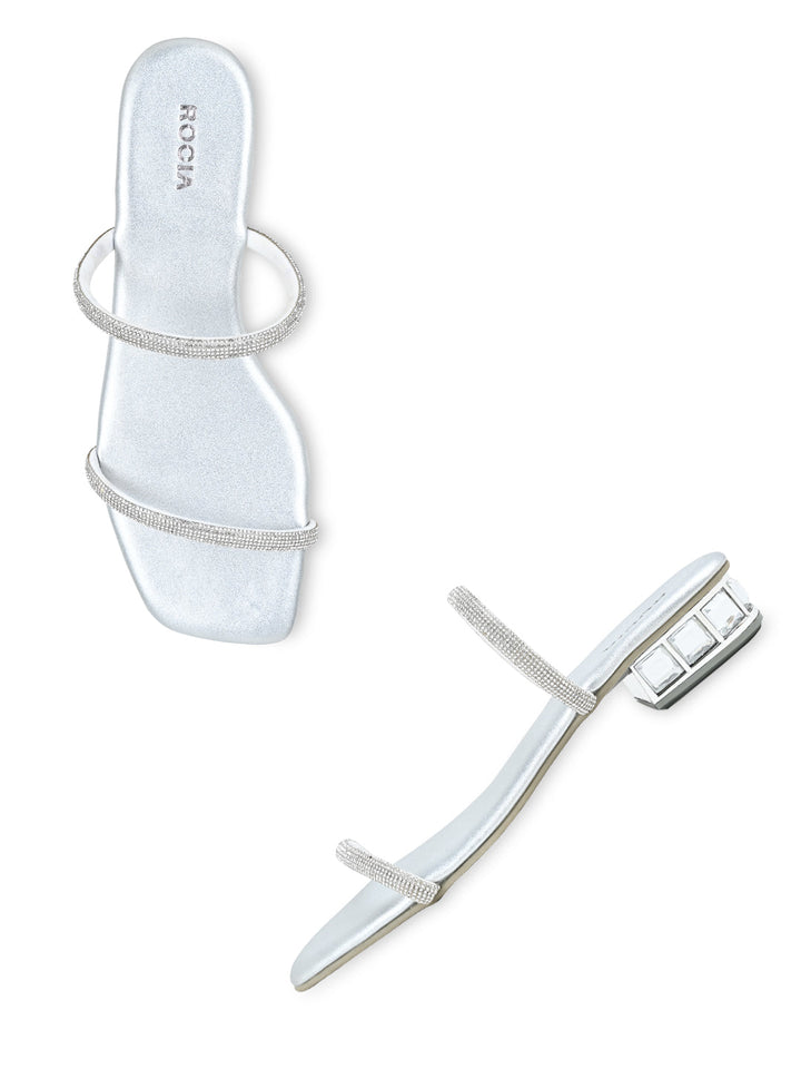 Rocia By Regal Silver Women Diamante Studded Slip On Sandals