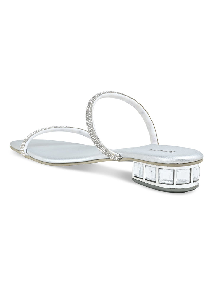 Rocia By Regal Silver Women Diamante Studded Slip On Sandals