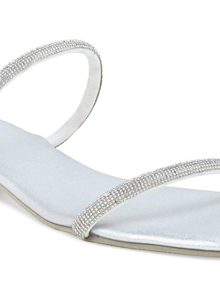Rocia By Regal Silver Women Diamante Studded Slip On Sandals