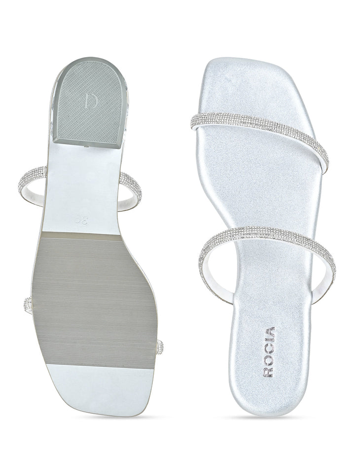 Rocia By Regal Silver Women Diamante Studded Slip On Sandals