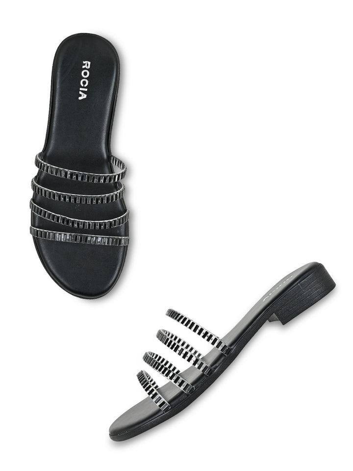 Rocia By Regal Black Women Casual Strappy Studded Flats