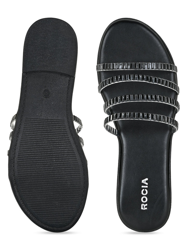 Rocia By Regal Black Women Casual Strappy Studded Flats