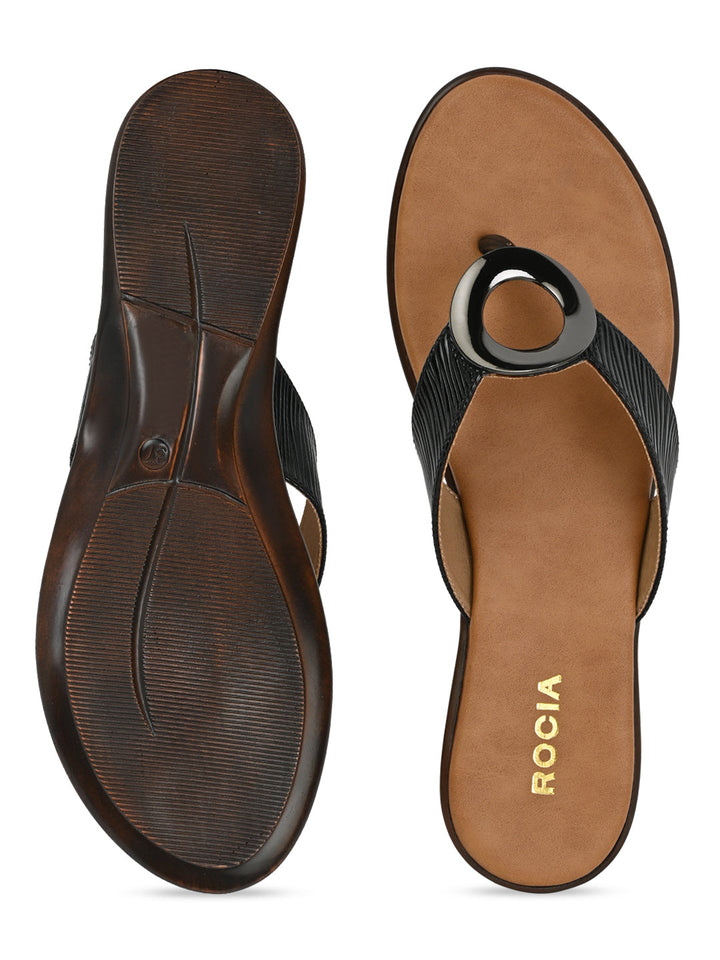 Rocia By Regal Black Women Casual Thongs With Buckle
