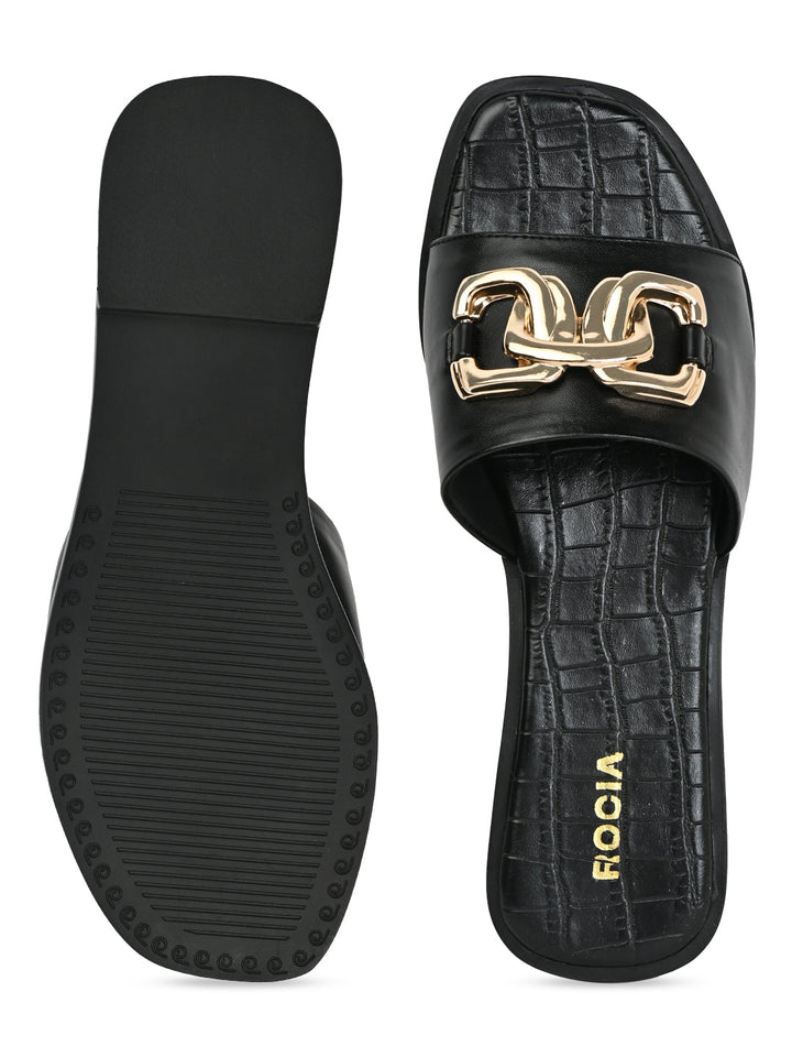 Rocia By Regal Black Women Buckled Sliders