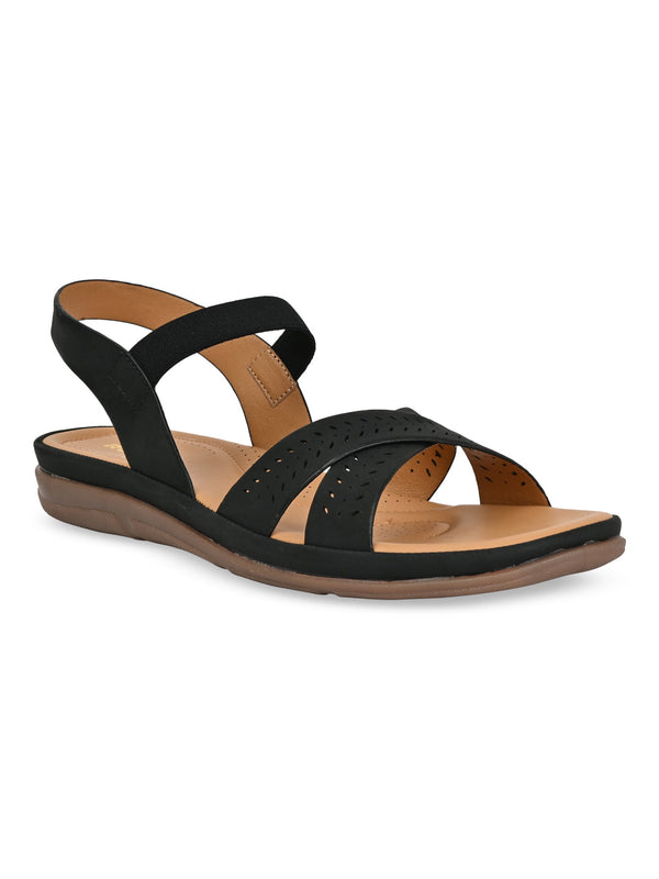 Rocia By Regal Black Women Casual Laser Cut Sandals