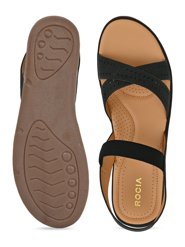 Rocia By Regal Black Women Casual Laser Cut Sandals