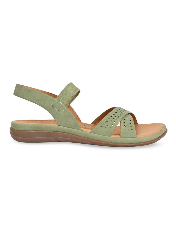 Rocia By Regal Green Women Casual Laser Cut Sandals