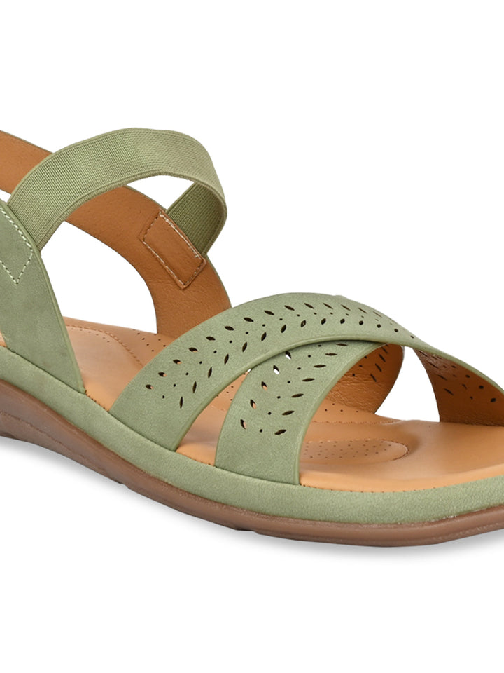 Rocia By Regal Green Women Casual Laser Cut Sandals