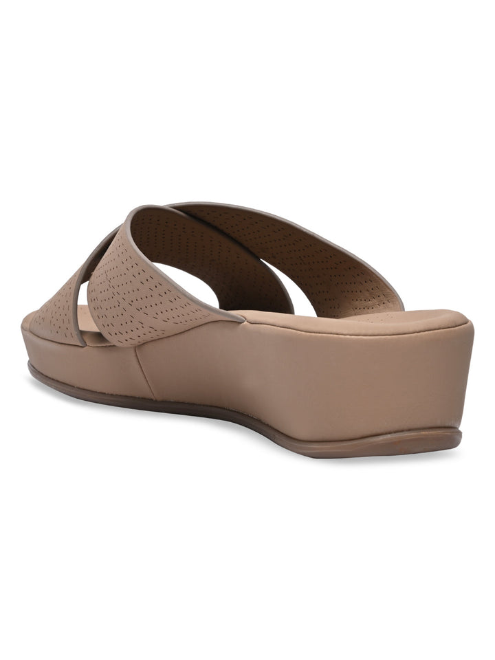Rocia By Regal Beige Women Comfort Laser Cut Cross Strap Flats