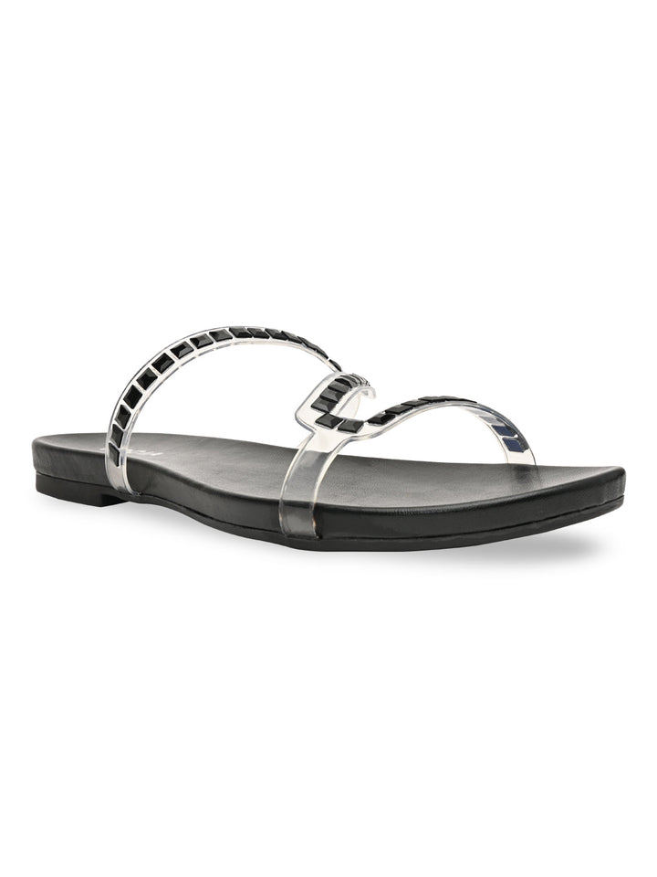 Rocia By Regal Black Women Vinyl Diamante Flats