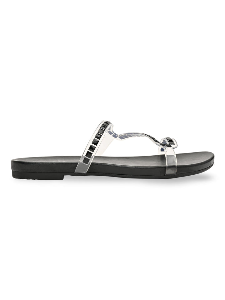 Rocia By Regal Black Women Vinyl Diamante Flats