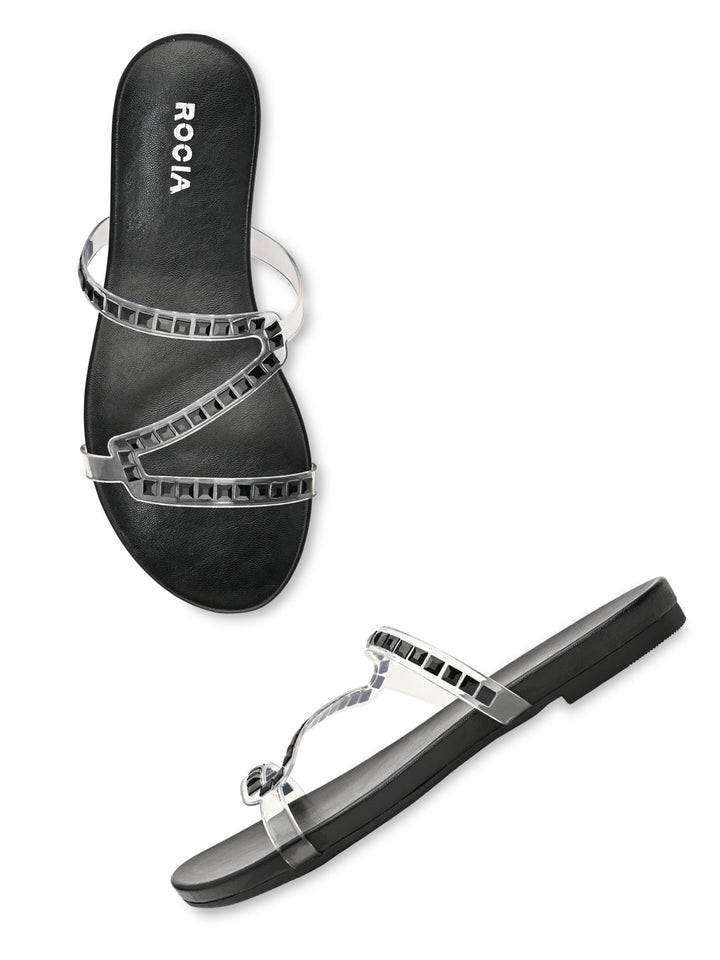 Rocia By Regal Black Women Vinyl Diamante Flats