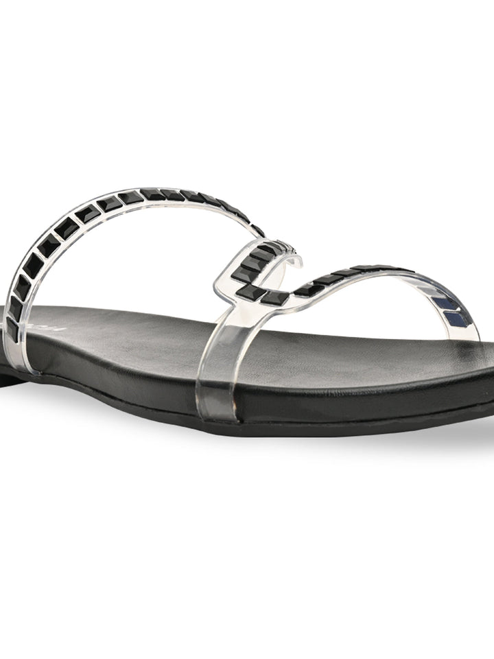 Rocia By Regal Black Women Vinyl Diamante Flats