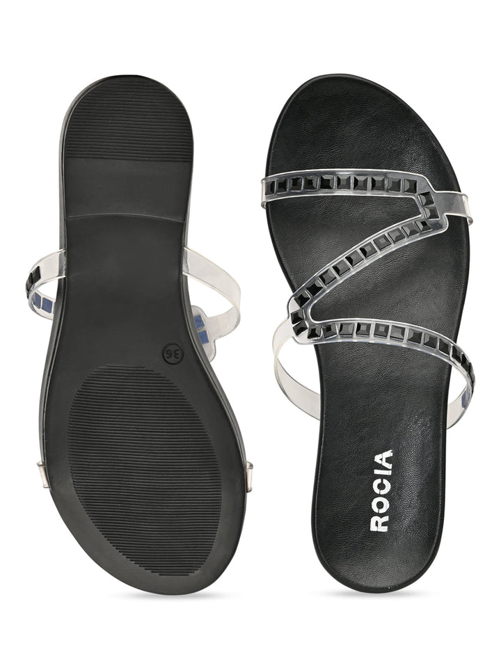 Rocia By Regal Black Women Vinyl Diamante Flats