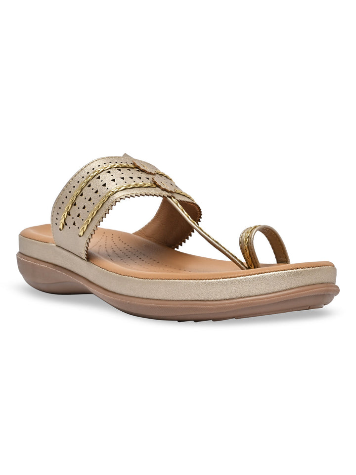 Rocia By Regal Gold Women Kolhapuri Flat Comfort Sandals