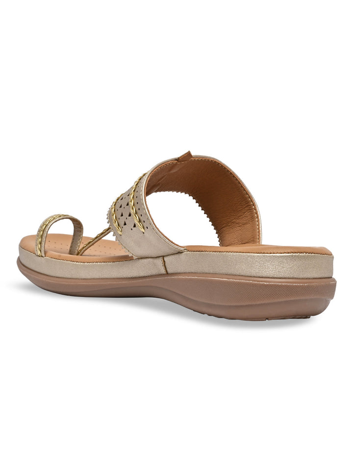 Rocia By Regal Gold Women Kolhapuri Flat Comfort Sandals