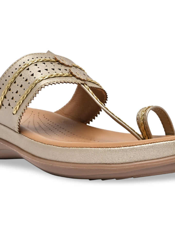 Rocia By Regal Gold Women Kolhapuri Flat Comfort Sandals