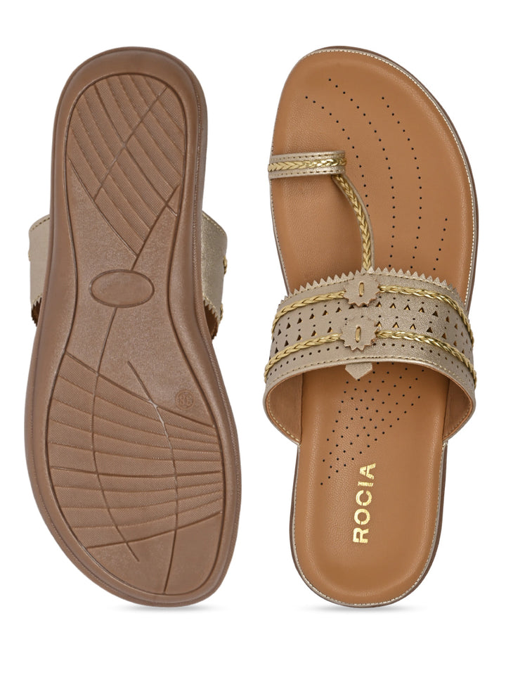 Rocia By Regal Gold Women Kolhapuri Flat Comfort Sandals