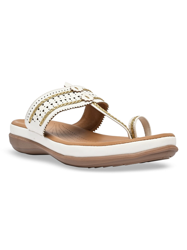Rocia By Regal White Women Kolhapuri Flat Comfort Sandals