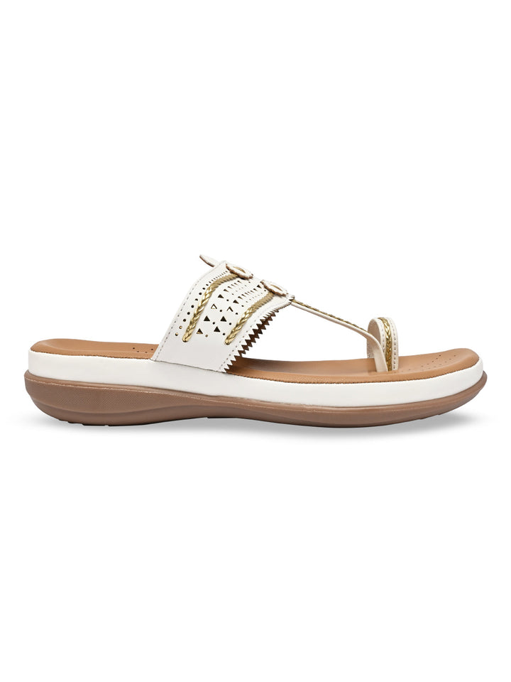 Rocia By Regal White Women Kolhapuri Flat Comfort Sandals
