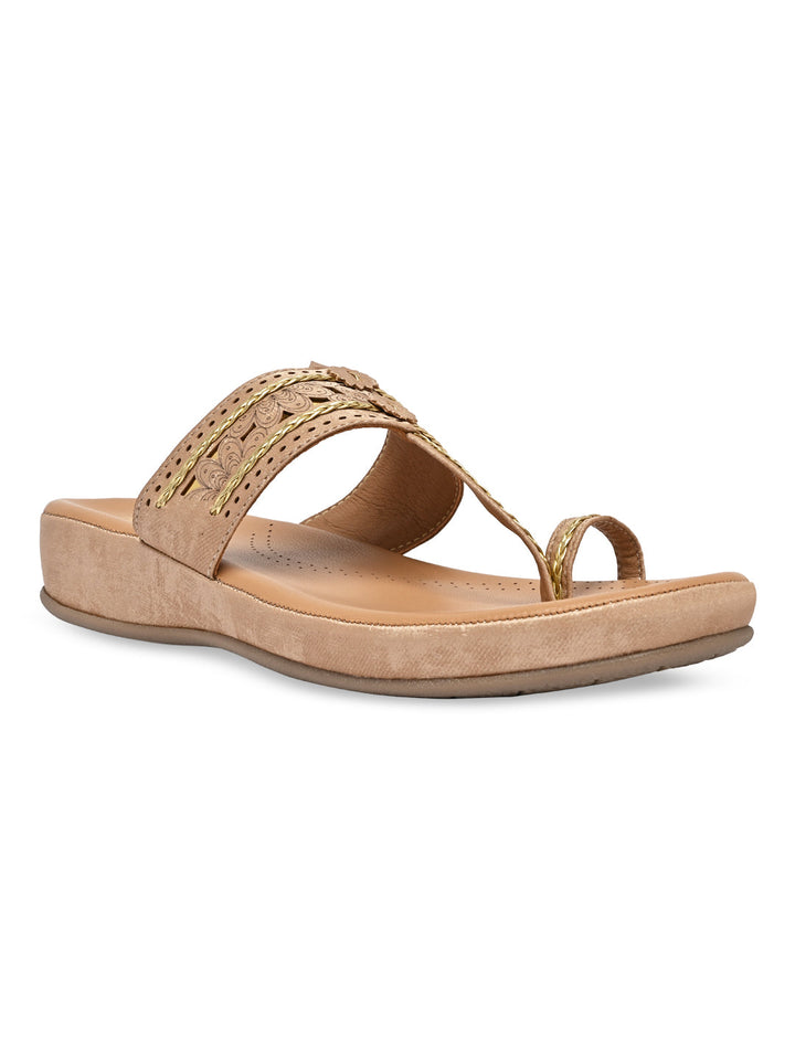 Rocia By Regal Beige Women Kolhapuri Flat Comfort Sandals