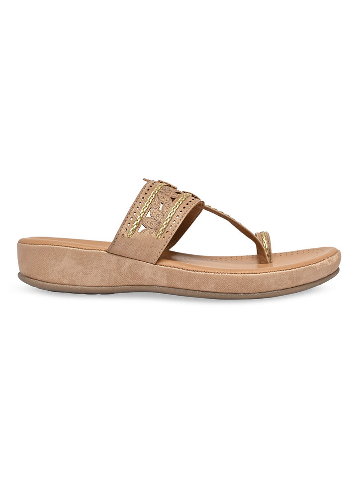 Rocia By Regal Beige Women Kolhapuri Flat Comfort Sandals