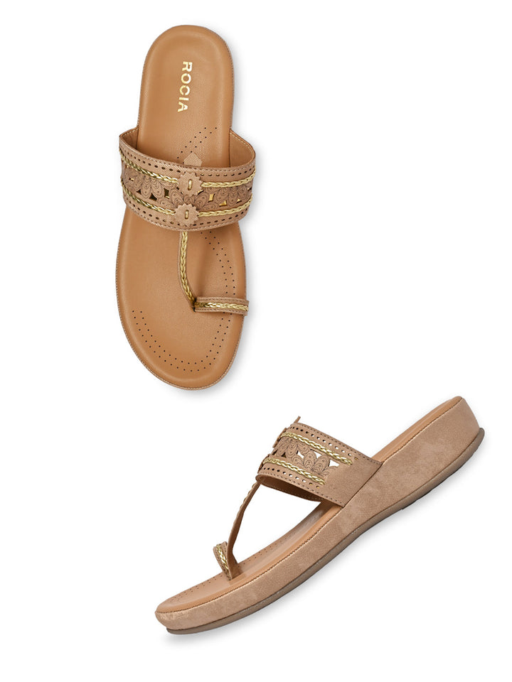 Rocia By Regal Beige Women Kolhapuri Flat Comfort Sandals