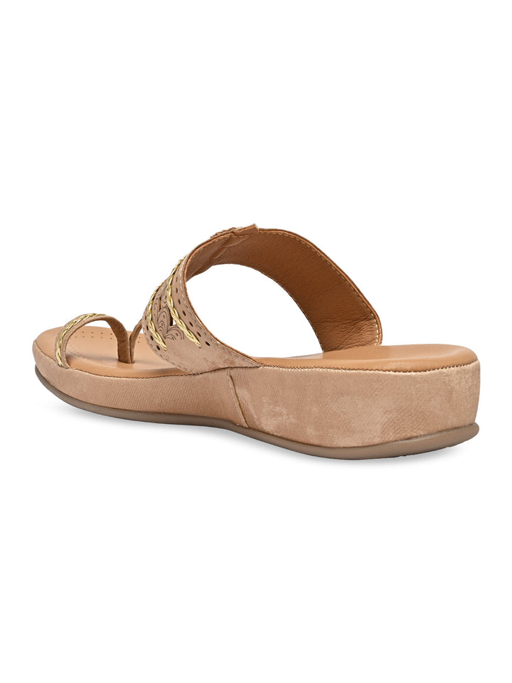 Rocia By Regal Beige Women Kolhapuri Flat Comfort Sandals