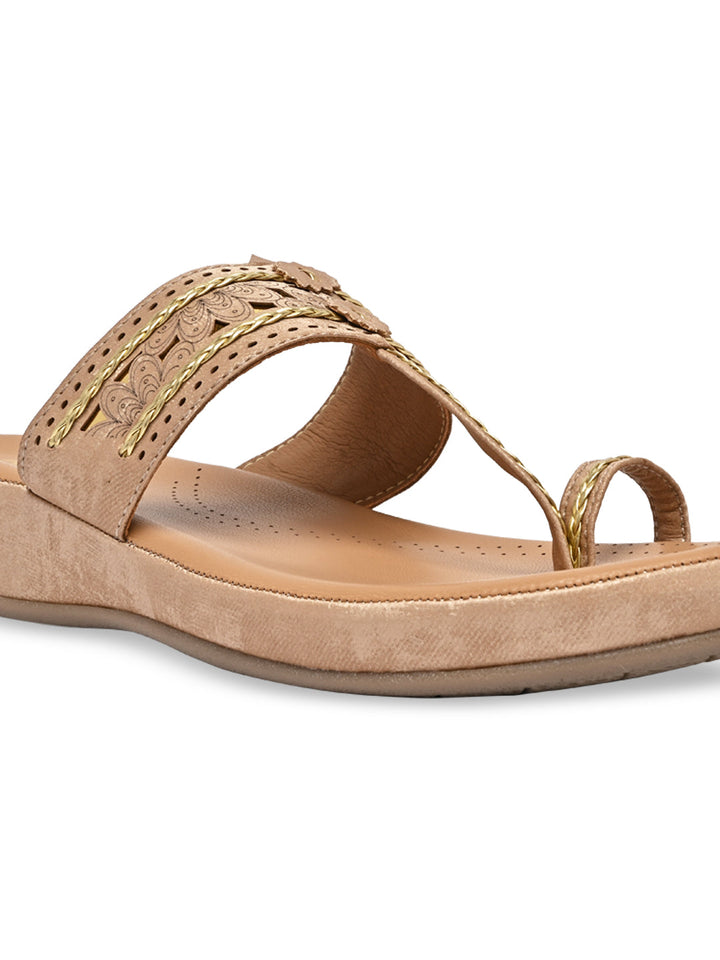 Rocia By Regal Beige Women Kolhapuri Flat Comfort Sandals