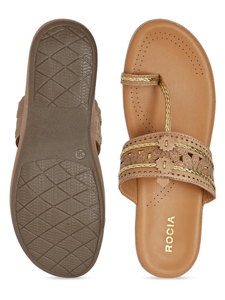 Rocia By Regal Beige Women Kolhapuri Flat Comfort Sandals