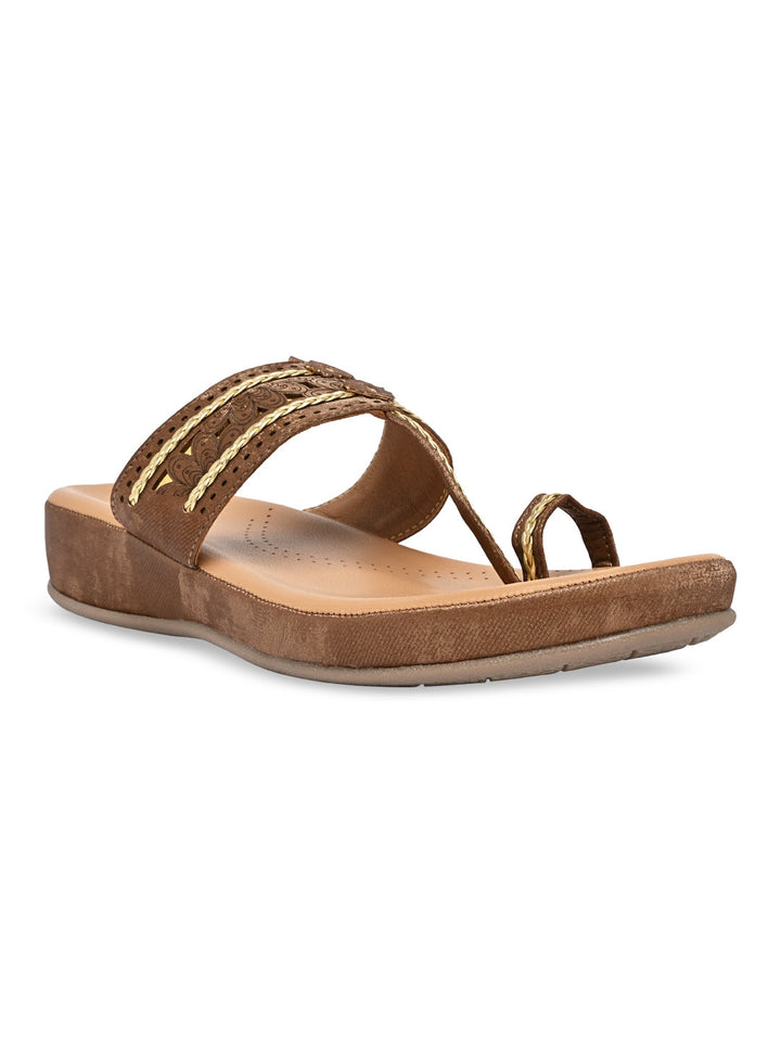 Rocia By Regal Brown Women Kolhapuri Flat Comfort Sandals