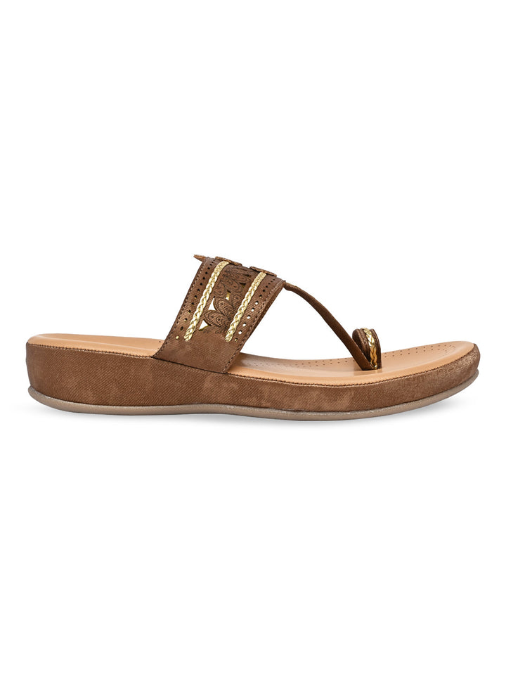 Rocia By Regal Brown Women Kolhapuri Flat Comfort Sandals