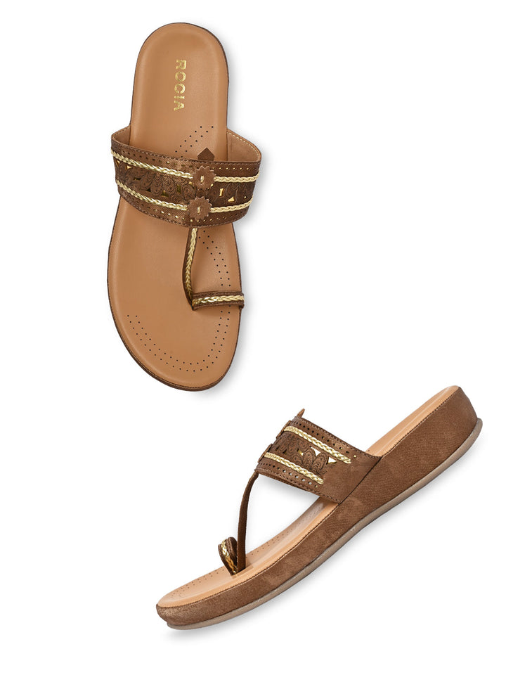 Rocia By Regal Brown Women Kolhapuri Flat Comfort Sandals